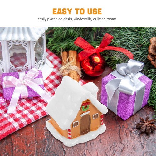  Casa de pan de jengibre de 6 piezas: estatuillas de resina de pueblo de casa de Navidad - mini nieve - Imagen 6 de 12