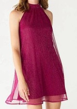 Nine West Women's Purple Shimmery Nine Wear Mock Neck Dress Sz M