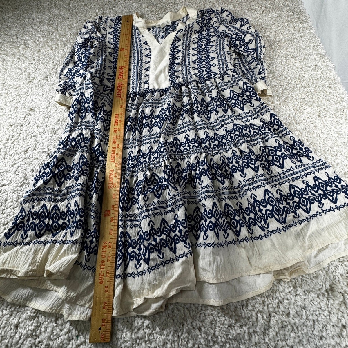 Fig + Flower Dress Size L Blue White Embroidered V Neck Tiered Mini Dress |  eBay