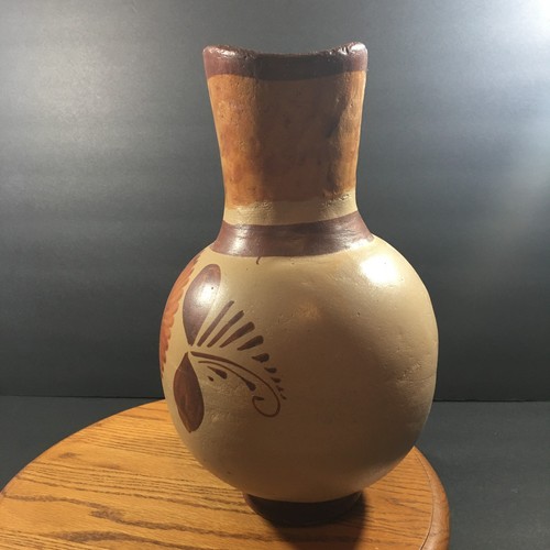 Vintage Mexican Water Pitcher Vase Made in Mexico Brown Pottery 12" - Picture 3 of 10