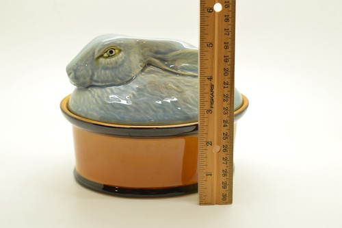 RARE Vintage Subtil Portuguese Majolica Rabbit Tureen Lidded Pot Casserole - Picture 5 of 8