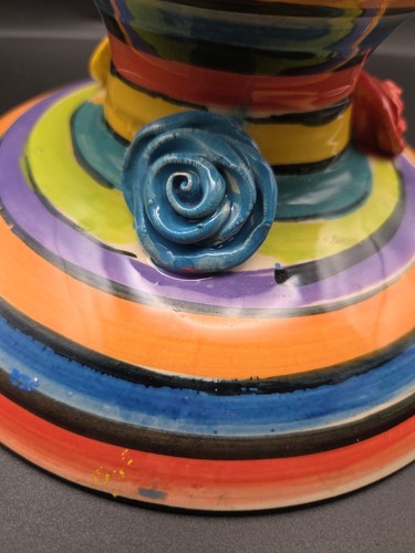 Mary Rose Young Art Pottery Handpaint Roses Abstract Pedestal Bowl Compote Dish - Picture 14 of 16