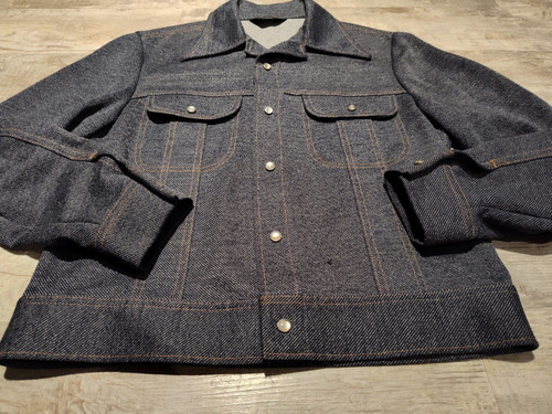 Lee Denim Jacket Jean Poly Blend Made in USA Vintage 70's Pearl Snap Sz M EUC - Picture 2 of 17