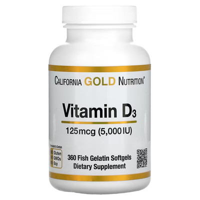California Gold Nutrition, Vitamin D3, 125 mcg (5.000 IU), 360 Weichkapseln