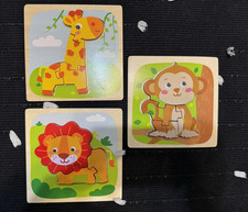 Wooden Toddler Preschool Animal Puzzle Set Lot - Lion Giraffe Monkey