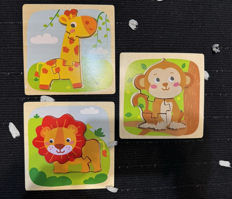 Wooden Toddler Preschool Animal Puzzle Set Lot - Lion Giraffe Monkey