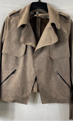 Kut Women's Beige Faux Suede Moto Jacket XS Zip Pockets Soft Outerwear NWT - Picture 5 of 6