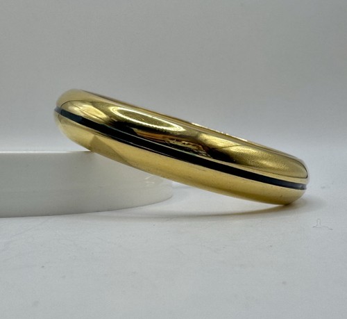 Vintage Monet Armreif Armband goldfarben Mod schwarz Emaille Streifen - Bild 2 von 8