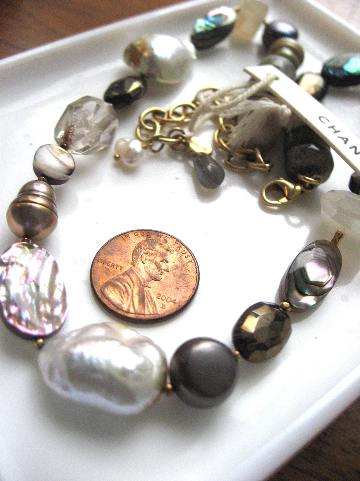 Chan Luu Necklace Pearl Baroque Abalone Labradorite Semi Precious Stone Gold NWT - Image 2 of 4