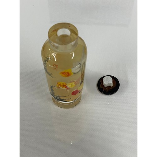 Vintage chinesische Schnupftabakflasche Koi Fisch Design Rückseite innen gelb lackiert  - Bild 7 von 13