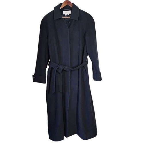 Vintage Andrea Marin langer Wollmantel Damen 14 dunkelblau Taillenband klassisch - Bild 1 von 13