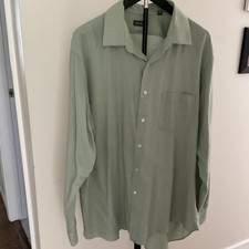Van Heusen Wrinkle Resistant Regular Fit Green Solid Dress Shirt XL 17-17.5