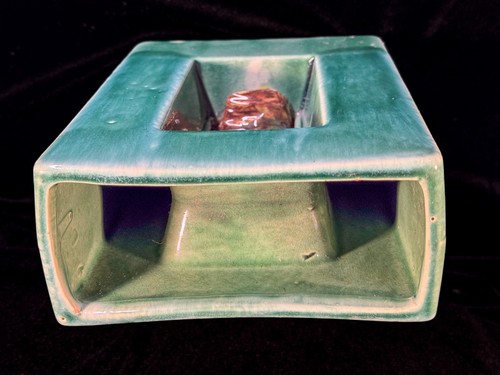 Vintage McCoy Arcature Shadow Box Vase grün gelb Vogel Midcentury Keramik USA SCHÖN - Bild 3 von 15