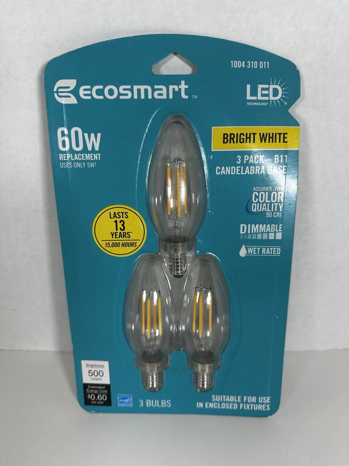 Ecosmart-60-Watt Dimmable Clear Glass Filament Edison Bright LED Light 3 Pack - Image 4 of 4