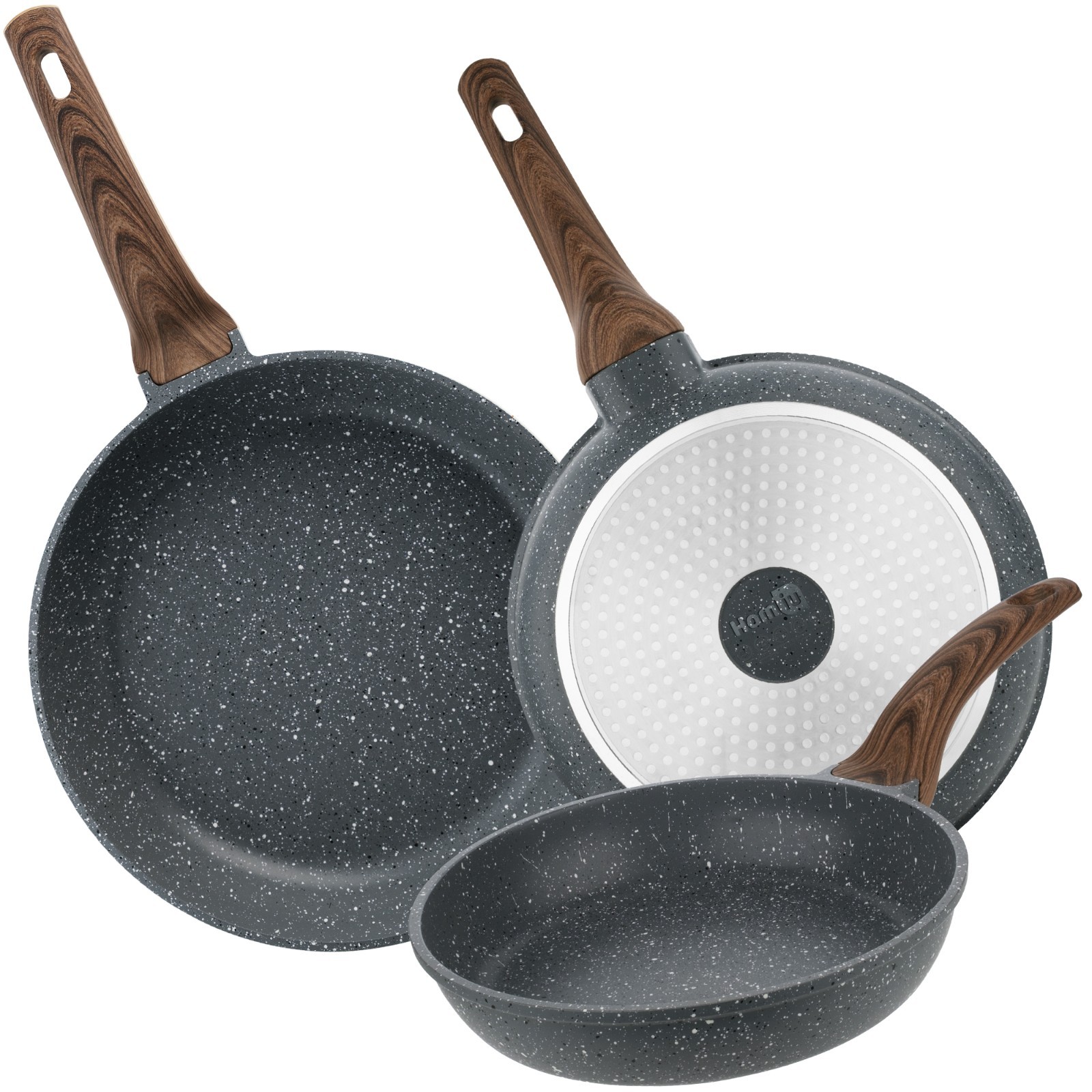 3pc Non Stick Frying Pan Set Induction Gas Ceramic Oven Safe Skillet Steak Pot