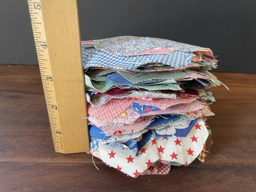 Vintage Quilt Pieces Hand Sewn 115 Pieces Grandmothers Flowers Pattern - Picture 9 of 12