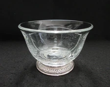 Heisey? Divided 5” Condiment Bowl w/ Floral Cutting & Sterling Silver Base