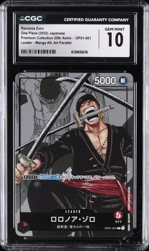 2022 ONE PIECE: JAPANESE MANGA ALT ART #OP01-001 RORONOA ZORO CGC 10 GEM MINT
