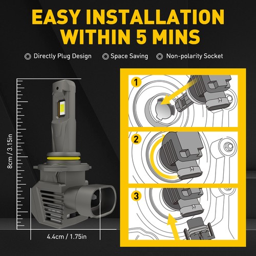 AUXITO 9012 HIR2 LED Headlight Bulbs High Low Beam Wireless Kit Xenon White 120W - Picture 4 of 10