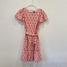 Ann Taylor Knit Floral Dress Womens XS Red White Ruffles Cotton Coquette Girl