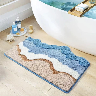 #ad Blue Ocean Wave Bath Mat Cute Coastal Beach Theme DecorNon Slip Washable Ba... $38.09