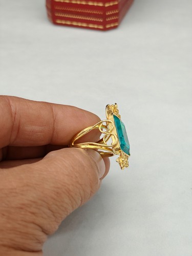 Damenring Aquamarin Silber 925 Vergoldet Gelb Verstellbar - Bild 12 von 13