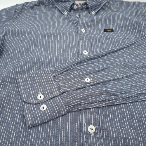 Vintage Lee Men Shirt Grey Striped Cotton Fk3 Size M - Picture 8 of 8