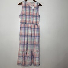 J Crew Dress Womens Medium Pastel Plaid Smocked Sleeveless Maxi Pockets NEW