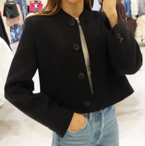 Zara Damen Bomberjacke Wolle Schwarz Crop mit Taschen Gr. S Neu mit Etikett - Bild 5 von 12