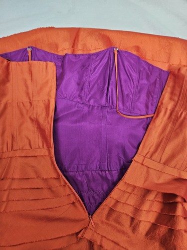 Nuevo con etiquetas Vestido Midi Christiane Celle Calypso Naranja Iridiscente en Niveles Talla 10 K67 - Imagen 5 de 12