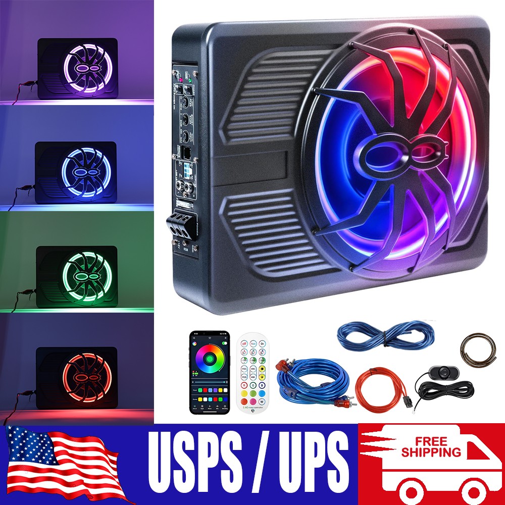 1200W Wireless 10'' Slim Under Seat Powered Car Subwoofer w/