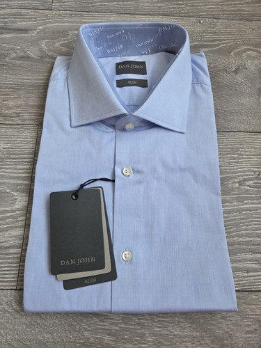 Camisa Dan John Calce Ajustado Manga Larga Sarga 100% Algodón Azul Talla 45/18" PVP £50 - Imagen 6 de 15