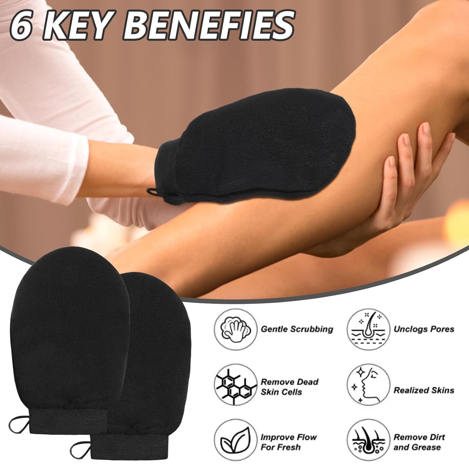 Grevosea Korean Exfoliating Mitt, 2 Pack Deep Gloves Exfoliating... 