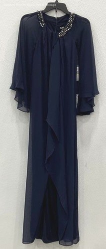 Neu mit Etikett SLNY Damen marineblau einfarbig Perlenausschnitt Chiffonärmel Abendkleid Größe 14
