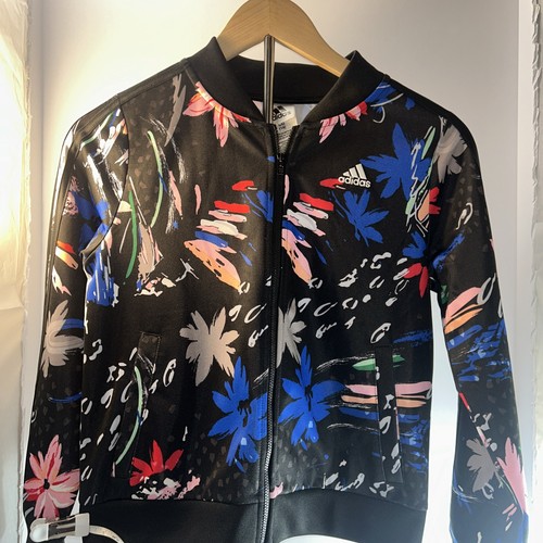 Adidas Floral Print Patterned Jacket Girls Lightweight Track Jacket Size L (14) - Picture 1 of 6
