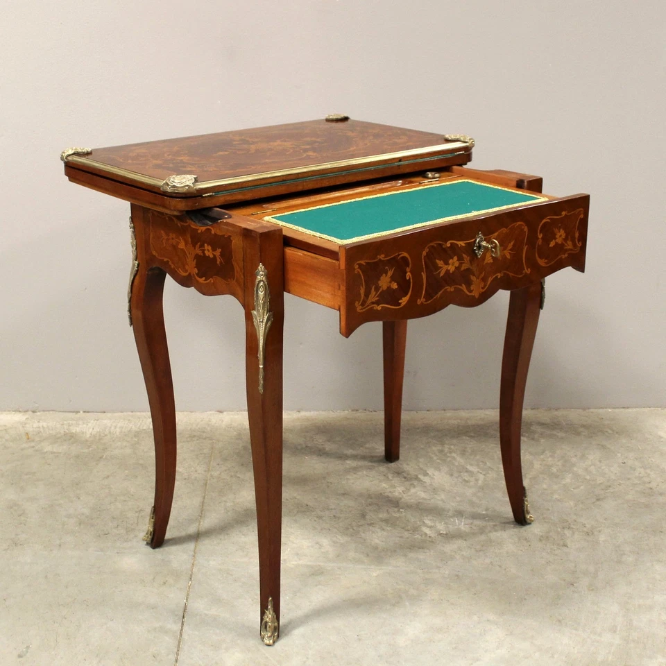Table à jeux à écrire d'époque Napoleon III - en marqueterie - 19ème siècle - Photo 3/4