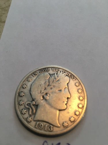 1913 d barber half dollar vg plus