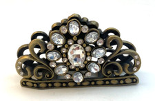 Brass & Rhinestone Embellished Business Card or Letter Holder 3"
