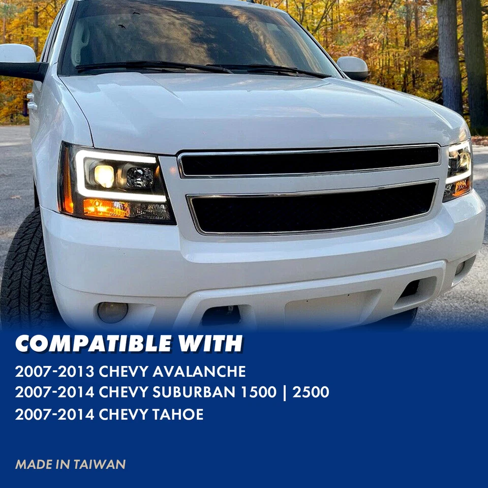 Black LED Tube DRL Headlights Pair For 2007-2014 Chevy Suburban/Tahoe/Avalanche - Image 4 of 4