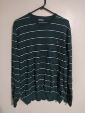 Polo Ralph Lauren Pima Cotton Crew Neck Knit Green Stripe Sweater -Men's 2XL XXL
