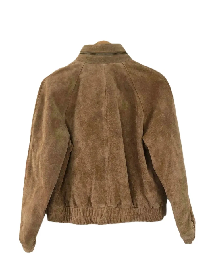 Chaqueta de bombardero de cuero de gamuza genuina vintage de los años 70 para mujer Chaqueta retro de motociclista marrón Foto 2 de 4