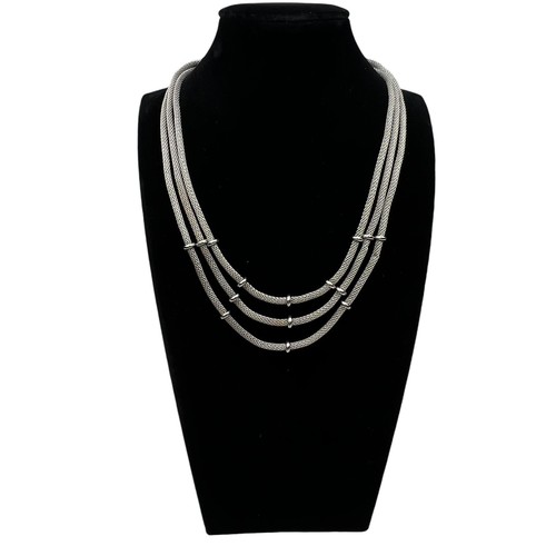 Vintage Signed ANNE KLEIN Mesh Silver Tone Triple Strand Statement Necklace 16” - Picture 3 of 10