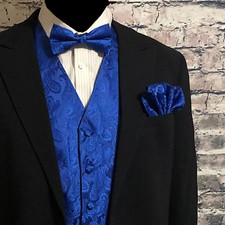 ROYAL BLUE Paisley Tuxedo Suit Dress Vest Waistcoat  Bowtie Hankie Wedding Prom