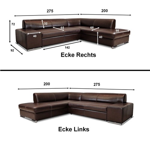 Rindsleder Ecksofa Echtleder Sofa Couch mit Schlaf Funktion 100% Echtes Leder - Bild 9 von 10