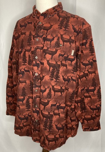 Woolrich Deer Orange Longsleeve Button Down Shirt Mens XLT Tall AOP All Over - Picture 4 of 10