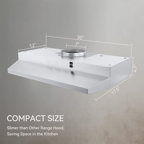 30 in Under Cabinet Range Hood 230CFM Ducted/Ductless Stainless Steel Super Slim - Picture 6 of 13