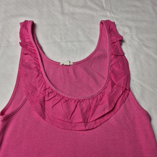 J Crew Women's Tank Size M Pink Cotton Top Ribbed Ruffled (50) - Picture 2 of 7