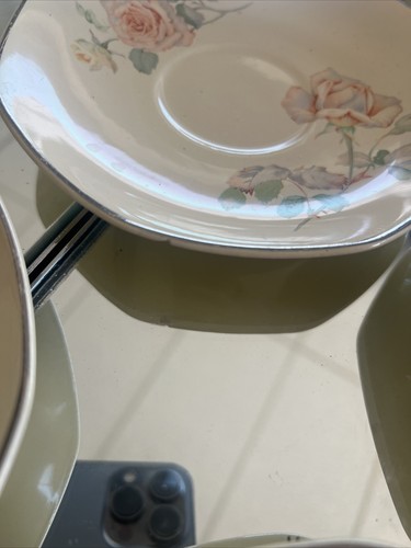 Homer Laughlin Side Plate Soup Bowls Dinner Plate Rose pink gold trim octagon - Picture 17 of 20