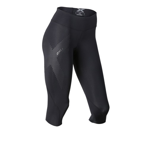 NEW || 2XU Womens Mid Rise 3/4 Compression Tight - Black Dotted Reflective Logo - Picture 3 of 4