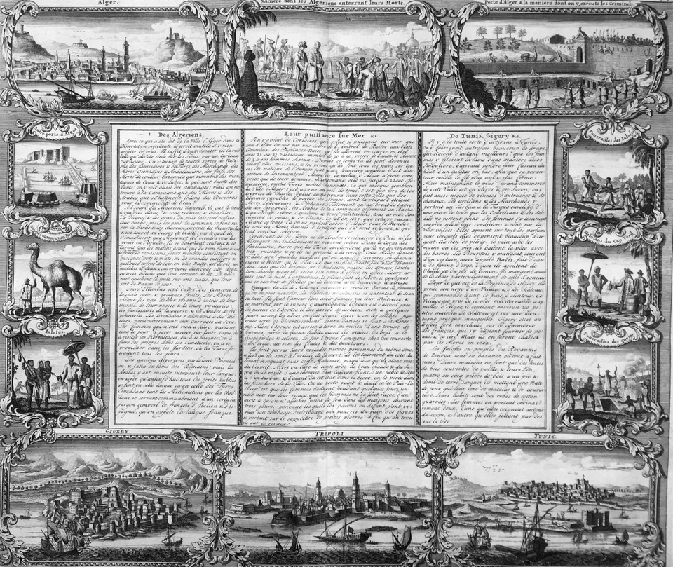 1719 Chatelain Large Antique Print City Views of Algiers, Jijel, Tripoli & Tunis - Image 2 of 3